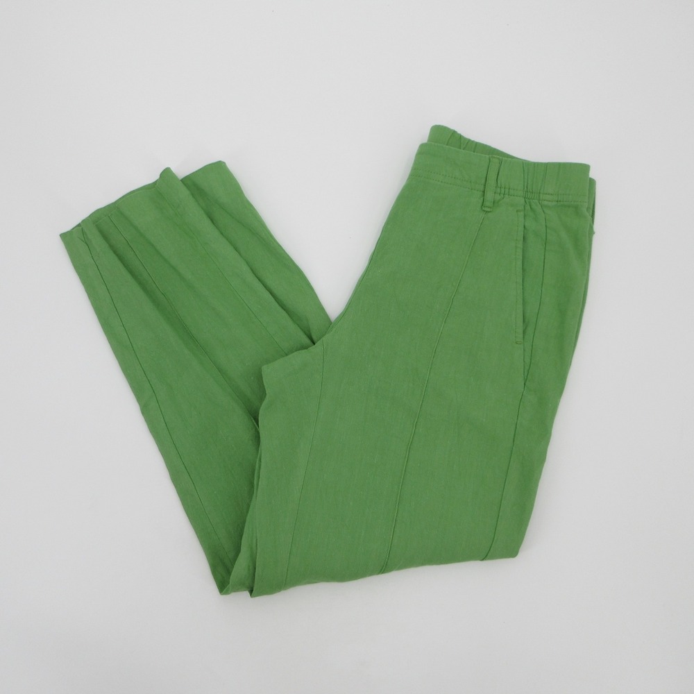 J. Jill Green Linen Blend Stretch Pintuck Tapered Leg Pants Womens XS